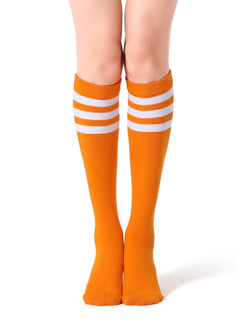 FITRELL 4 Pack Women's Knee High Socks Cotton Tube Stripe Socks, Orange+White, For Halloween Christmas Baseball Softball Soccer - Image 2